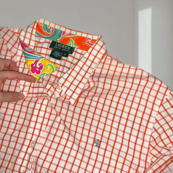 Ralph Lauren Shirt – Orange Check Button-Down with Paisley Trim (Size 2X) - Picture 2 of 6